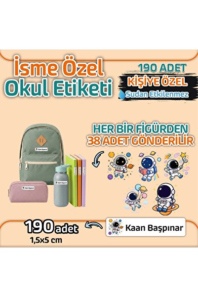 Kapbirhediye Okul Etiketi Isme Özel Kalem Defter Etiketi Astronot 3 Temalı 19...