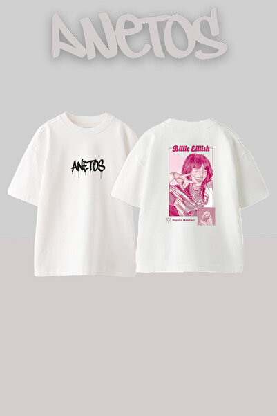 Anetos Billie Eilish_165 Dizajnirana široka bela majica sa printom