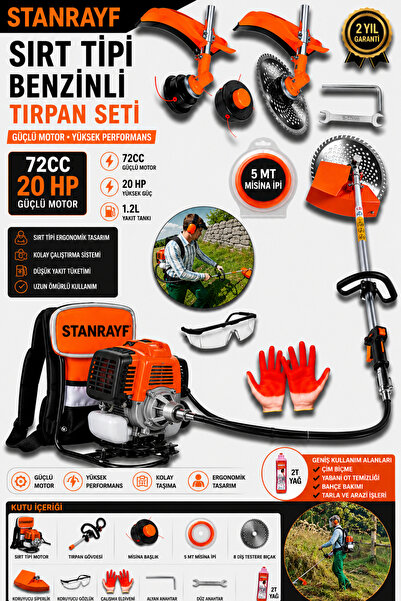 stanrayf Alman AMG SERİ 20Hp Sırt Tipi Benzinli Motorlu Ot Çalı Çim Biçme Tır...
