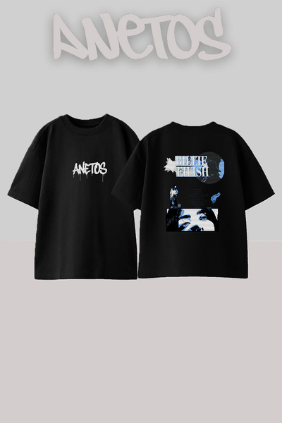 Anetos Billie Eilish_167 Dizajnirana široka crna majica sa printom
