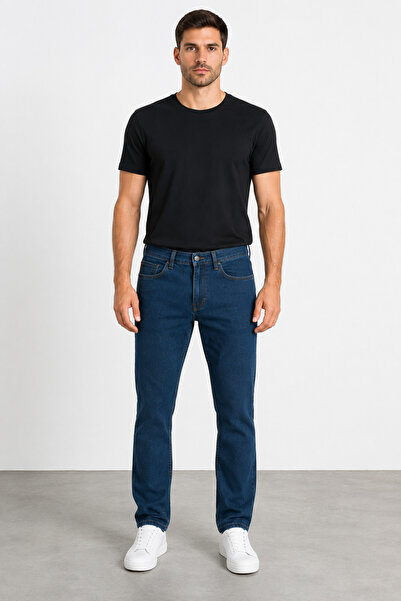bihan store Men's Casual Regular Fit Jeans Mc Clap 7229-Navy Blue