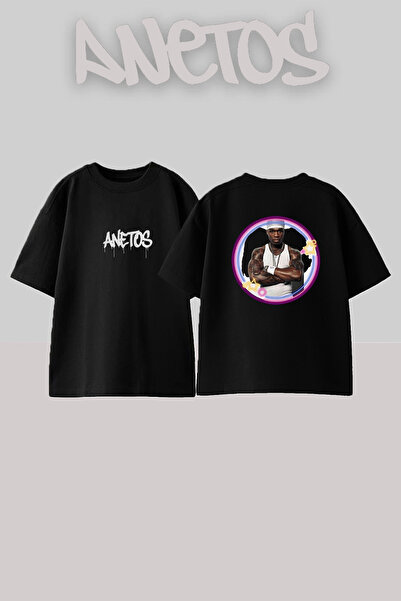 Anetos 50 Cent_72 Dizajn Tiskana Oversize Crna Majica
