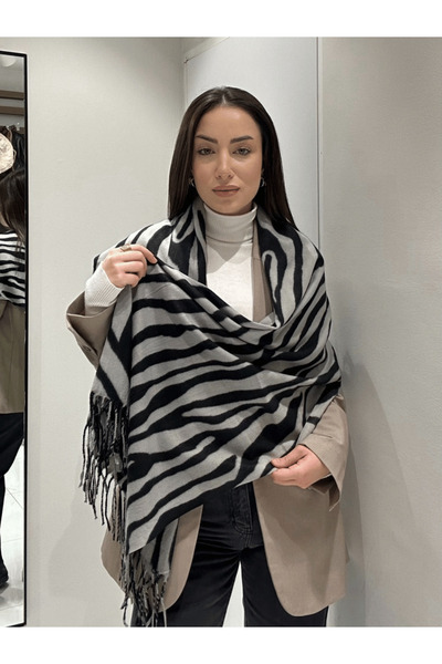 AngelsAccessories Γυναικείο Κασκόλ Ζεβρέ με Κρόσσια