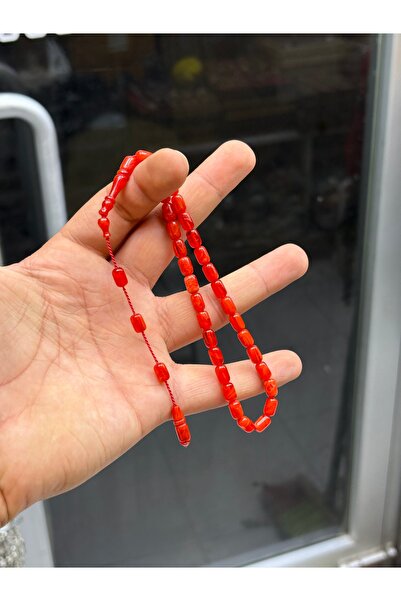 tesbihciniz Ankle-Length Crimped Amber Prayer Beads in Red Tones