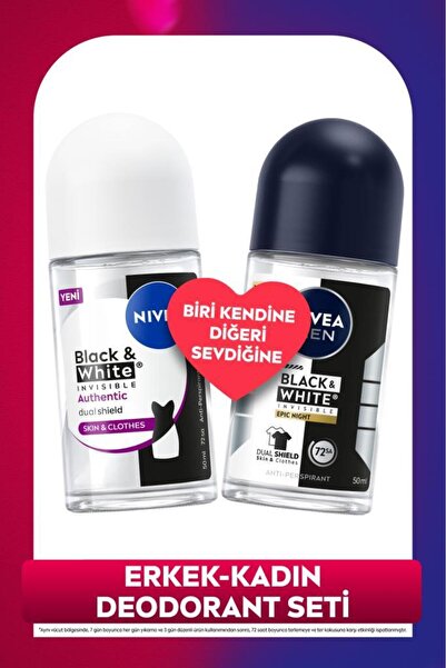 NIVEA MEN Erkek ve Kadın Black&White Roll-on Deodorant Seti, 72 Saat Terleme ...