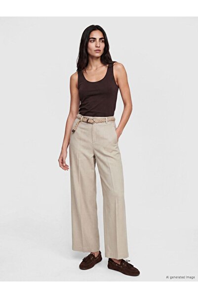 LC Waikiki Lcw Vision Green Loose Fit Women's Trousers with Belted Waist