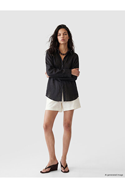 LC Waikiki White Elastic Waist Linen Women's Shorts