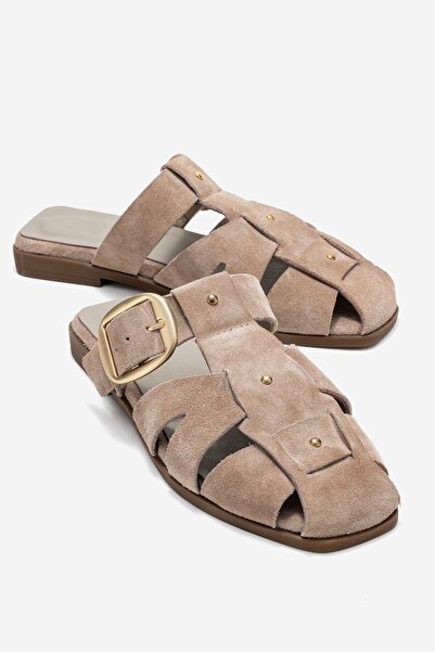 PASSAGE SHOES Дамски чехли от естествена кожа с детайли от катарами 6374 Норк...