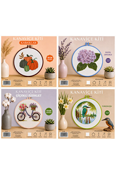 seymatabur Set de 4 kituri de cusături în cruce 19 cm |   Bicicletă florală, ...