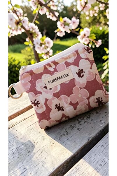 PURSEMARK Pembe Çiçek Desenli El Yapımı Küçük Cüzdan
