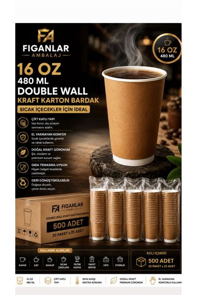 figanlar ambalaj 16 Oz BÜYÜK BOY Double Wall Kraft Karton Bardak 480 ml Çift ...