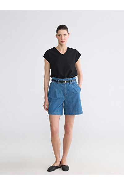 LC Waikiki Indigo Women's Jean Shorts with Belt