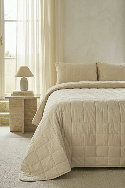 Ocean Home Textile %100 Pamuk Kumaş Kapitoneli Bej Çok Amaçlı Çift Kişilik Ya...