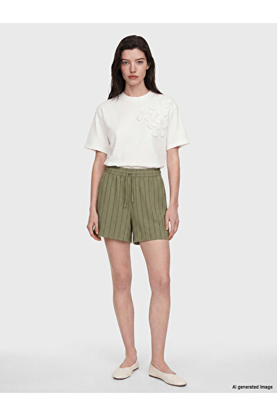 LC Waikiki Green Elastic Waist Striped Women's Shorts