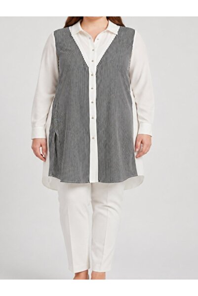 FUAT GÜRSEN Fuat Gürşen V-Neck Model Striped Tunic