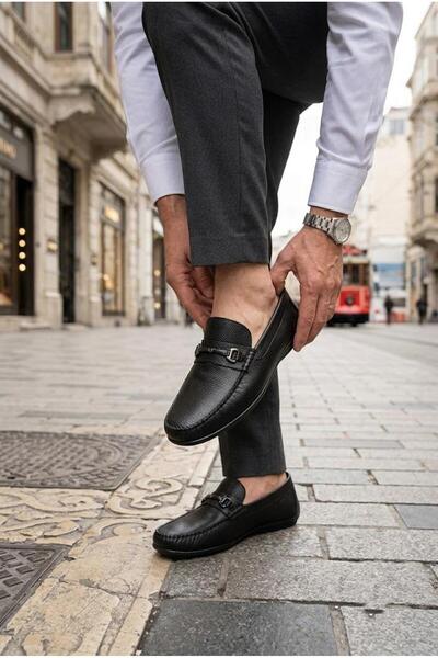 Mehmet Mete 31058 Black Leather Genuine Leather Loafer Men's Ballet Flats Men...