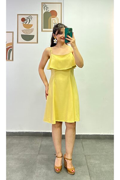 bydenizcollection Dress with Adjustable Straps and Flounce Collar and Stitchi...