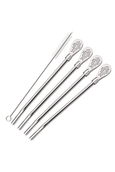 Choice3 Silver 5Pcs/Set Silver Stainless Steel Drinking Straws Washable Reusa...