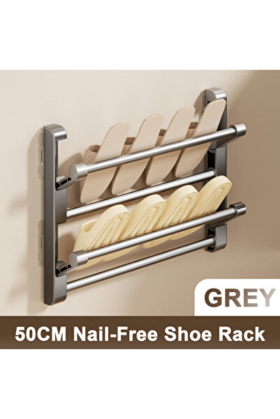 Choice1 50CM Grey Simple Shoe Rack Wall-mounted Bathroom Slippers Hook Holder...