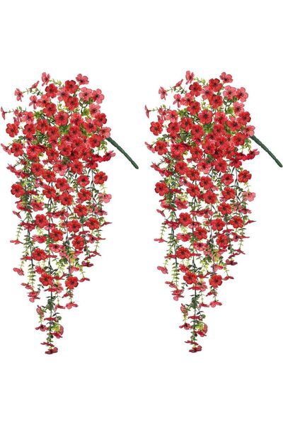 Choice7 Red 2pcs Hanging Artificial Flowers Plants -Outdoors Spring Summer De...