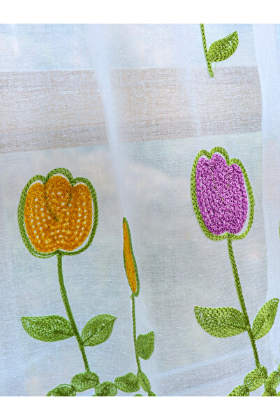 Choice3 100x60cm yellow purple Small Flower Embroidery Hairball Short Curtain...
