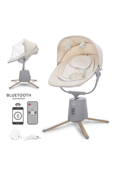 LORELLİ Leagan electric pentru bebelusi, Storky, Bluetooth, telecomanda, 5 vi...