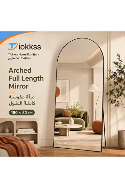 Tiokkss 180×80cm Arched Full Length Mirror, Black Slim Frame Floor Standing M...