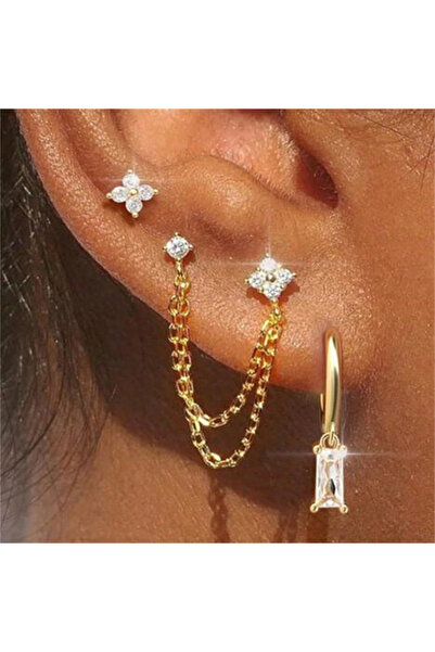 Choice 3pcs Set ZAKOL 3pcs Gold Color Stainless Steel Four-Leaf Flower Crysta...