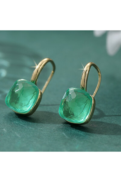 Choice green A476 Vintage Elegant Square Synthetic Emerald Golden Dangle Earr...