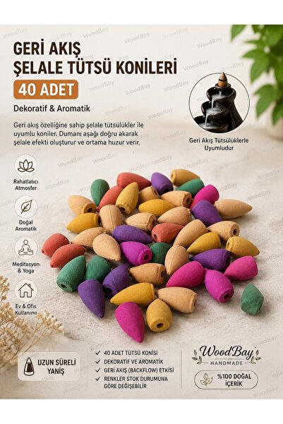 Acousticworld Geri Akışlı Şelale Tütsü Konileri 40'lı Renkli Backflow Tütsü K...