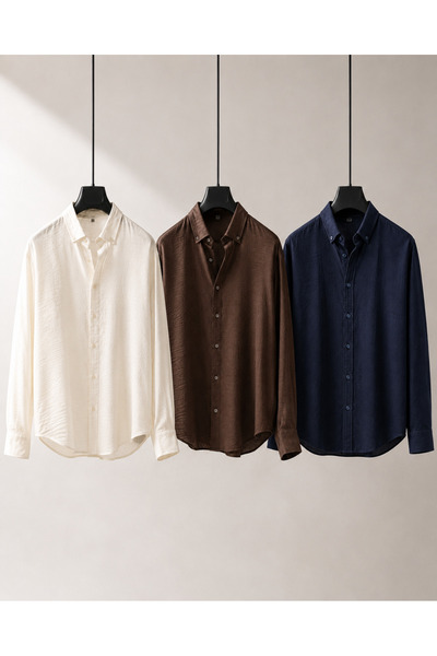 ixir 3-Pack Men's 100% Linen Shirt with Buttoned Collar, Regular Fit, Comfort...