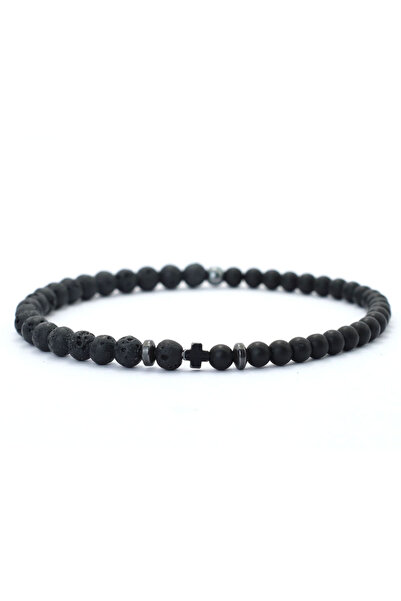 Choice4 lava New 4mm Beads Bracelet Men Hematite Stone Cross Braslet Locomoti...