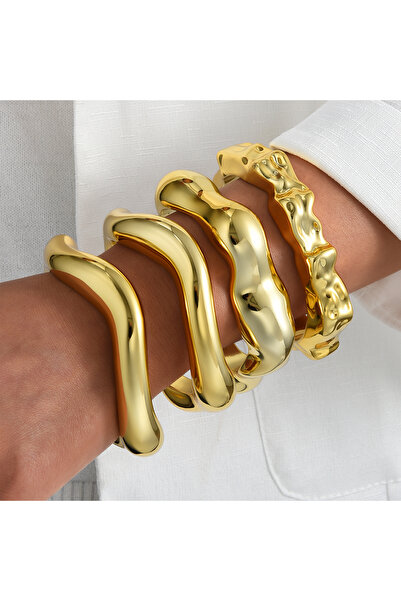 Choice1 AYA4pcs Vintage Punk Glossy Wide Cuff Bangle for Women HipHop Gold Co...