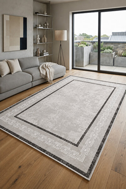 CENTER AVM Gri Halı 4m2 160x230 Salon Halısı Makinede Yıkanabilir Kaymaz Taba...