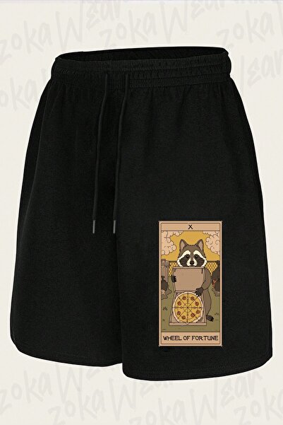 ZOKAWEAR شورت مطبوع بتصميم عجلة الحظ للجنسين من Wheel Of Fortune Raccoons Tarot