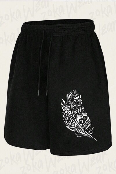 ZOKAWEAR Unisex Feather Pencil Design Printed Shorts