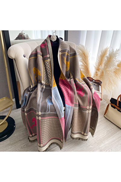 Choice4 Rose Red Women's Double-Sided Plaid & Animal Print Faux Cashmere Scar...