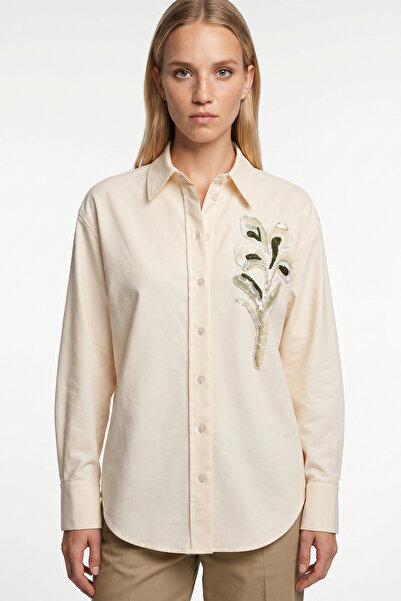 Exquise Shirt Collar Embroidered Long Sleeve Regular Shirt