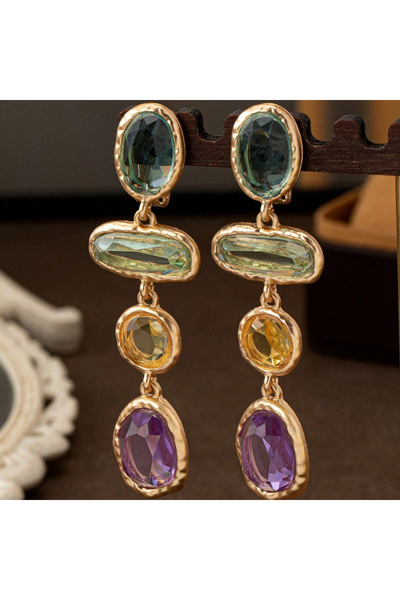 Choice WB9011-1 Fashionable Classic Color Inlaid Zircon Geometric Long Earrin...