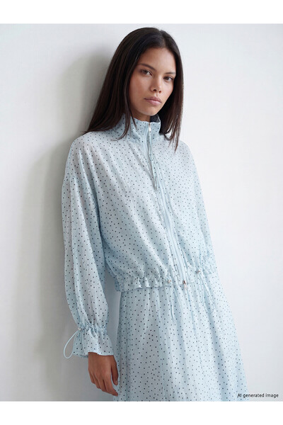 LC Waikiki Lcw Modest Blue High Neck Polka Dot Gathered Women's Tunic