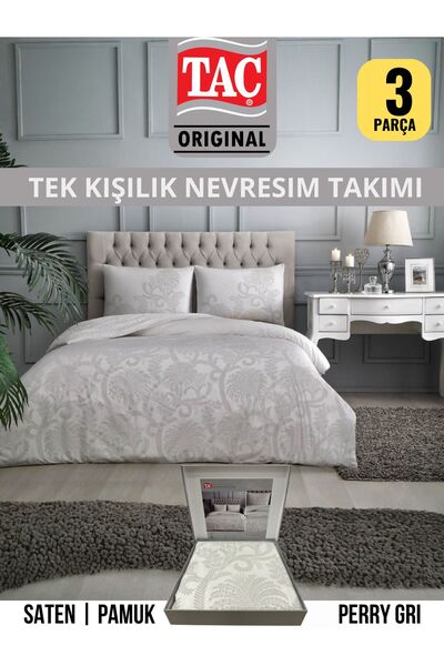 Taç Perry gri Saten Tek Kişilik Nevresim Takımı
