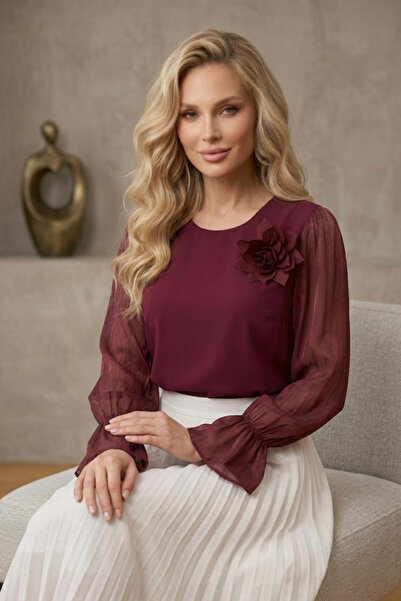sunfyre Women's Daily Stylish Shiny Chiffon Long Sleeve Glitter Blouse Sun395