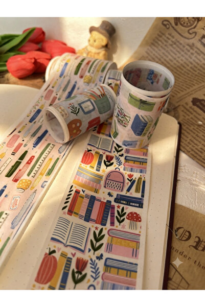 NONA Kırtasiye Temalı Dekoratif Washi Tape Seti -4’lü Şerit Bant Seti- 6x100 ...