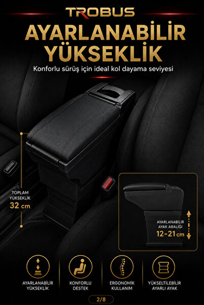 TROBUS Citroen Berlingo 1996-2026 Uyumlu Ayarlanabilir Ayaklı Kolçak Kol Daya...