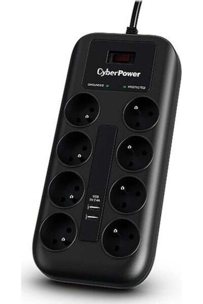 CyberPower Prelungitor cu protecție la supratensiune, 8 prize, cu 2 porturi U...