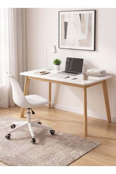 Taimi Modern Desk and Chair Set White Solid Wood Legs 80x60x75cm Height Adjus...