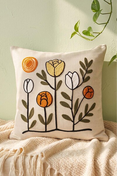 Rivaİstanbul Tulip Patterned Punch Decorative Throw Pillow Cover