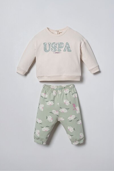 U.S. Polo Assn. طقم بيجامة مطرزة باللون الأبيض بأكمام طويلة للفتيات الصغيرات ...