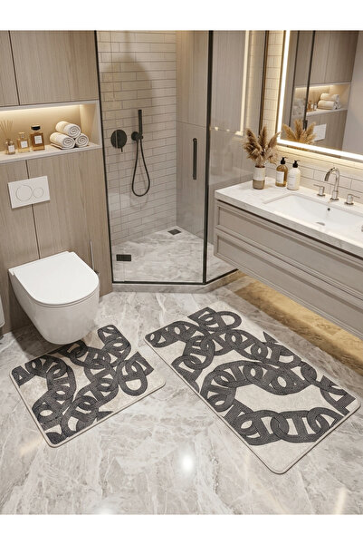 Brillant Zincir Desenli Lateks Taban 2'li Banyo Paspası (60x100-60x50)
