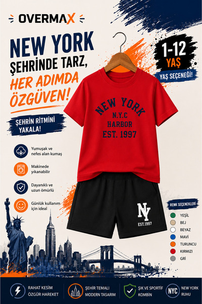 OVERMAX New York Harbor Printed Children's Set – T-Shirt & Shorts 2-Piece Com...